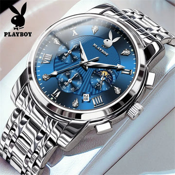 PLAYBOY Fashion Luxury Multifunction Original Waterproof Stainless Steel High Quality Quartz Watch for Men
